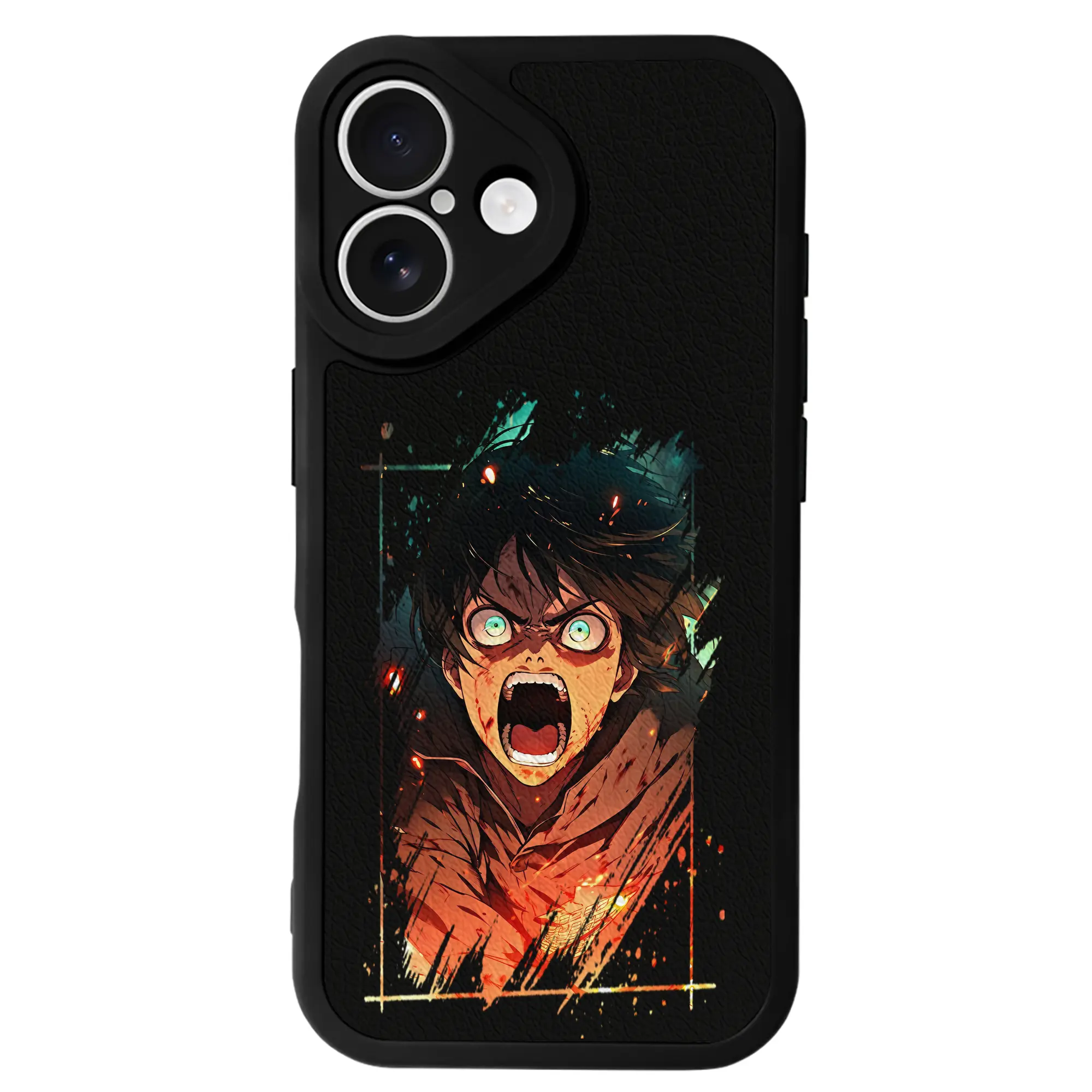 進撃の巨人 グッズ エレン・イェーガー - IPhone 16シリーズ対応 ・ シリコンスマホケース ・ レザー調 ・ 高精度フィット ・ 耐衝撃 ・ ワイヤレス充電対応 ・ 精密カット